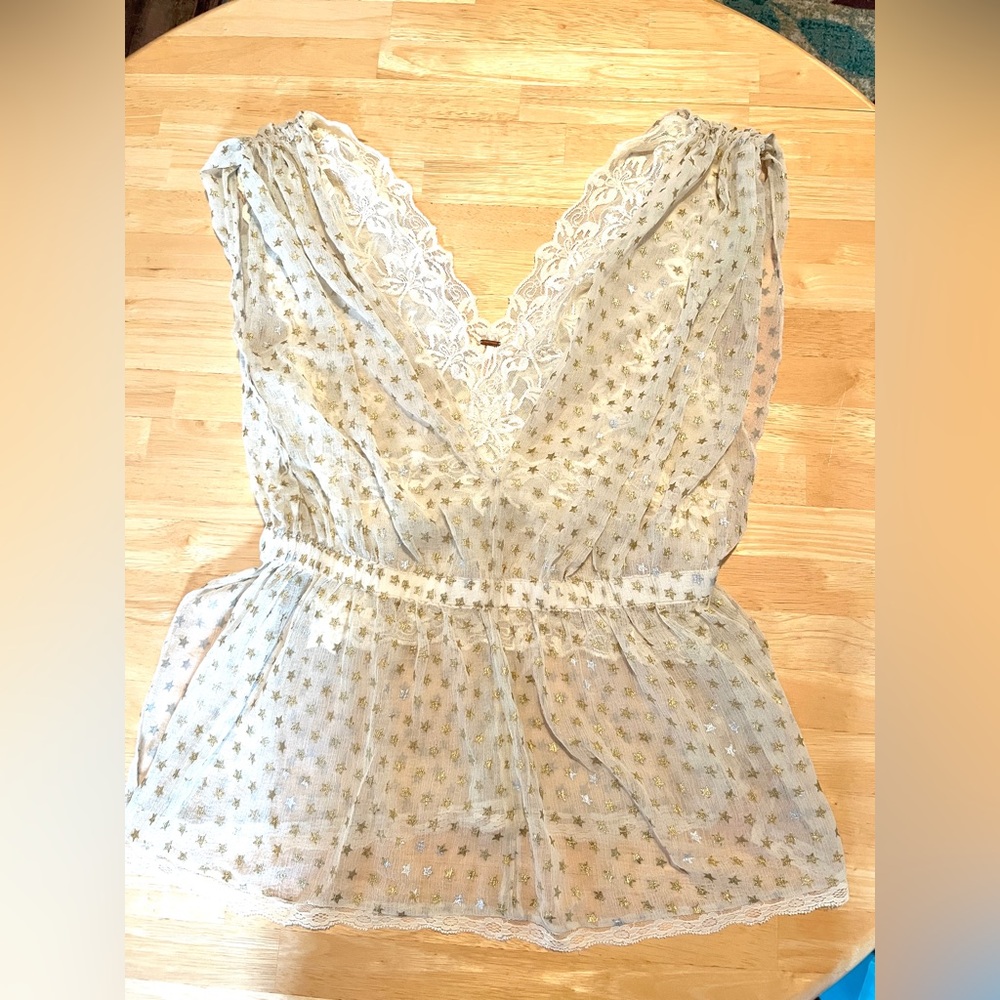 Free People Cream and Gold Lace Tunic